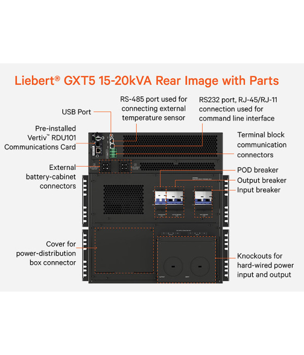 UPS VERTIV Liebert GXT5 de 20kA/ 20kW, BIFÁFICA  ON-LINE  11U RACK Stand-by - 208 V AC Entrada - 120V AC, 208V AC Salida