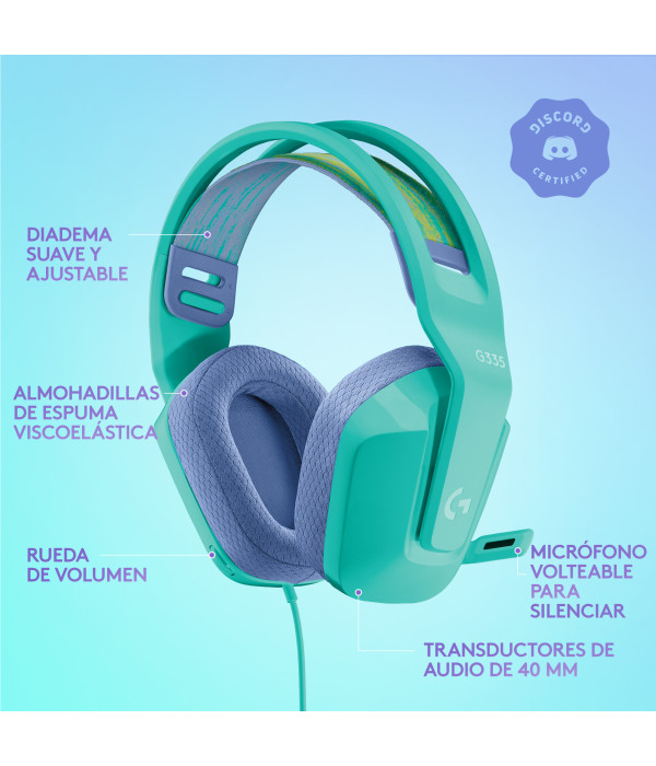 Audífonos Gamer Logitech G335 Alámbricos con Micrófono Menta
