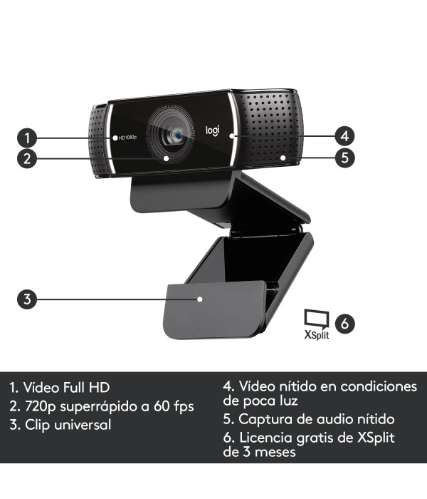 Cámara Web Logitech C922 Pro Stream Full HD 1080p con Trípode