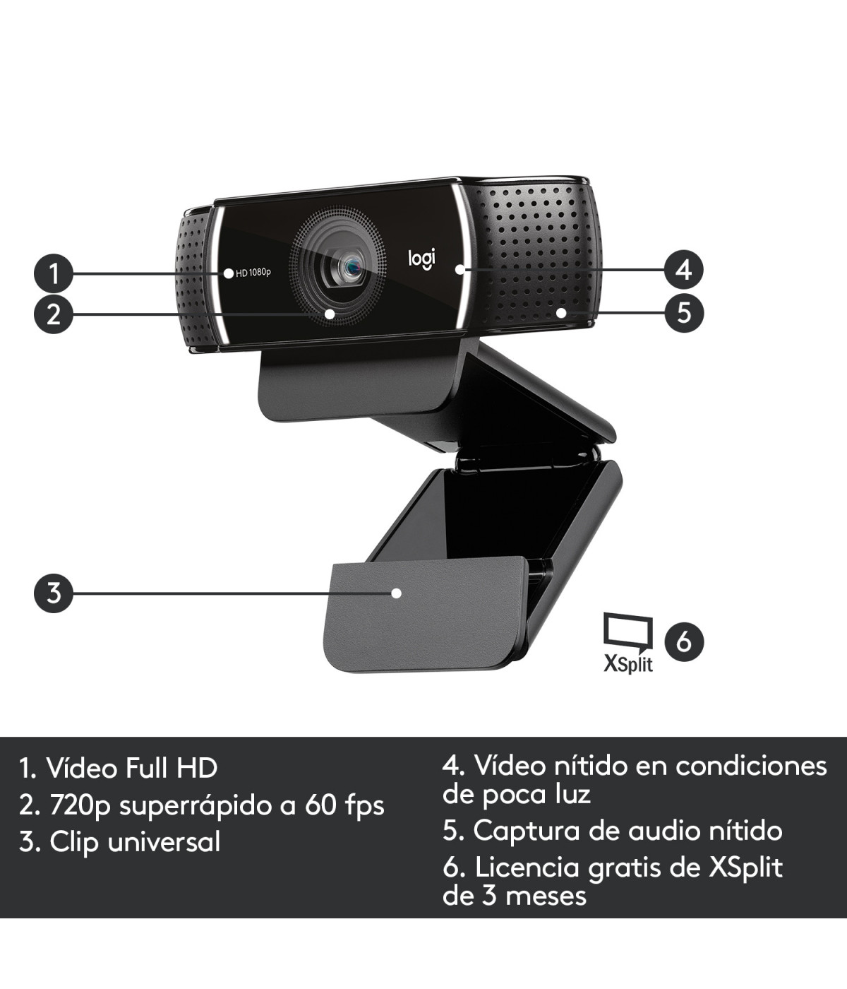 Cámara Web Logitech C922 Pro Stream Full HD 1080p con Trípode