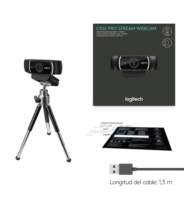 Cámara Web Logitech C922 Pro Stream Full HD 1080p con Trípode