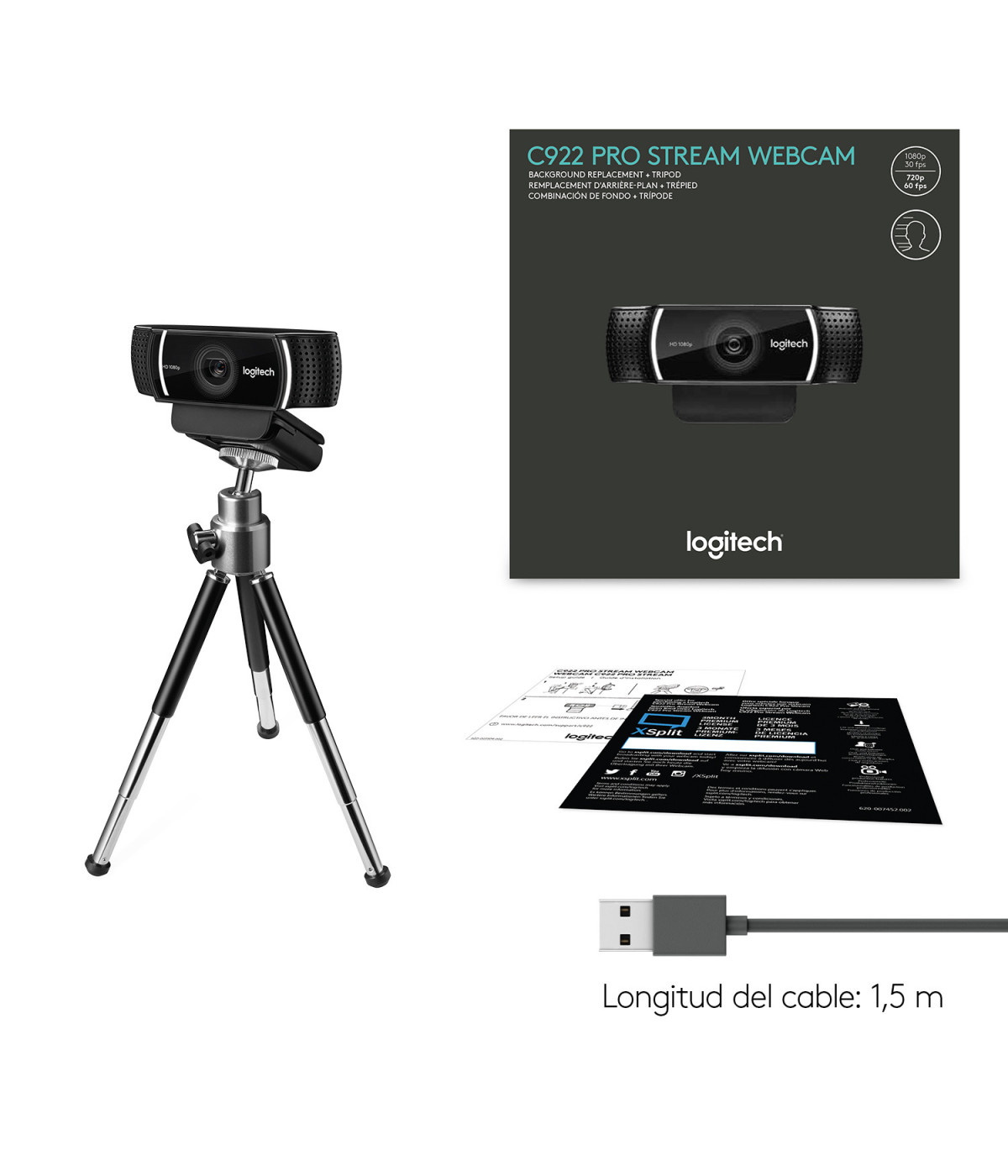 Cámara Web Logitech C922 Pro Stream Full HD 1080p con Trípode
