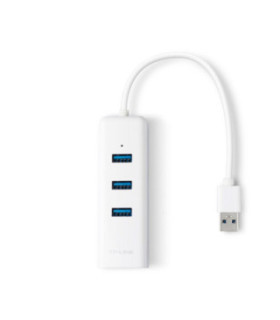 TPLINK | UE330 | Adaptador de red USB 3.0 a Gigabit Ethernet con concentrador USB 3.0 de 3 puertos, 1 conector USB 3.0, 1
