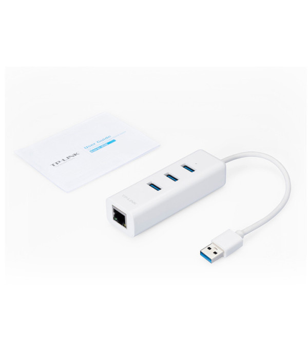 TPLINK | UE330 | Adaptador de red USB 3.0 a Gigabit Ethernet con concentrador USB 3.0 de 3 puertos, 1 conector USB 3.0, 1