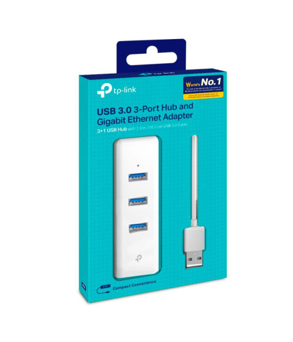 TPLINK | UE330 | Adaptador de red USB 3.0 a Gigabit Ethernet con concentrador USB 3.0 de 3 puertos, 1 conector USB 3.0, 1