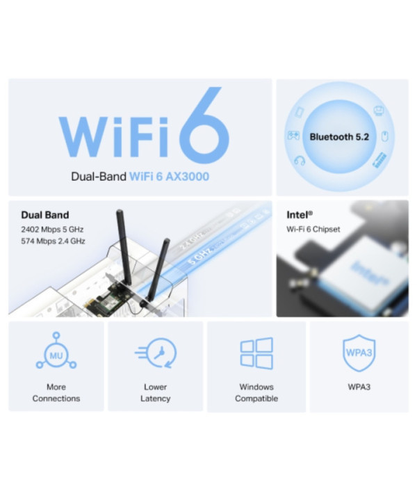 TPLINK | MA80XE | AX3000 Dual-Band Wi-Fi 6 Bluetooth PCI Express