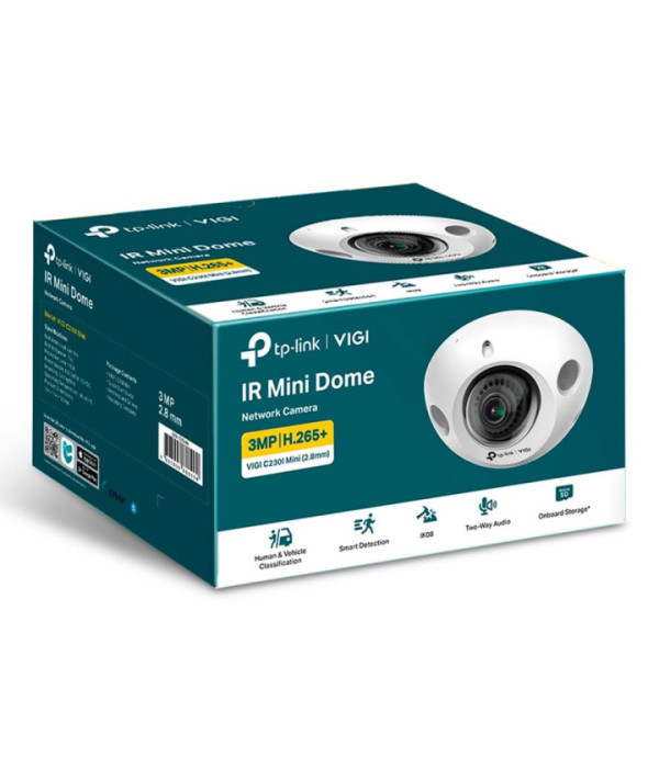 TPLINK | VIGI C230I Mini(2.8mm) | Cámara IP VIGI Mini Domo de 3MP. Lente Fijo 2.8 mm, Micrófono, Parlante y Ranura de MicroSD