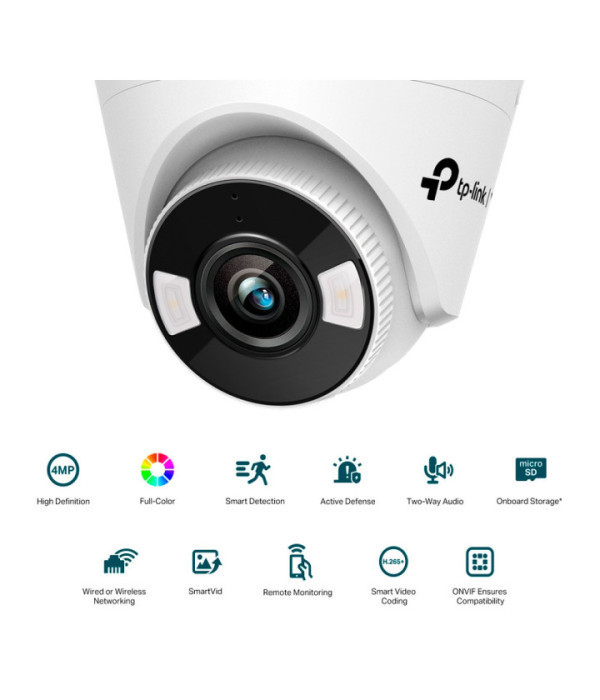 TPLINK | VIGI C440(4mm) | Cámara IP VIGI Torreta 4MP a Full Color. Lente Fijo 4 mm, Micrófono, Parlante y ranura de Micro SD.