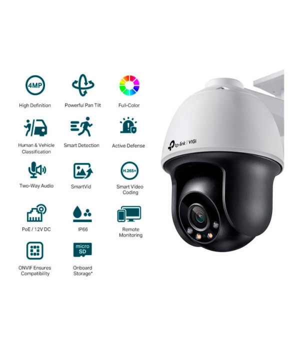 TPLINK | VIGI C540(4mm) | Cámara IP VIGI de 4MP, Full Color, con Función de Paneo/inclinación. Lente Fijo 4 mm, Micrófono,