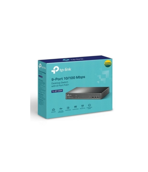 TPLINK | TL-SF1009P | Switch TPLINK PoE de escritorio de 9 puertos a 10/100 Mbps con PoE + de 8 puertos, 8 puertos PoE + de