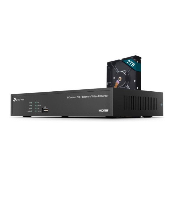TPLINK | VIGI NVR1004H-4P | Grabador VIGI NVR PoE de 4 Canales.resolución hasta de 8MP, Capacidad de Decodificación/4-canales