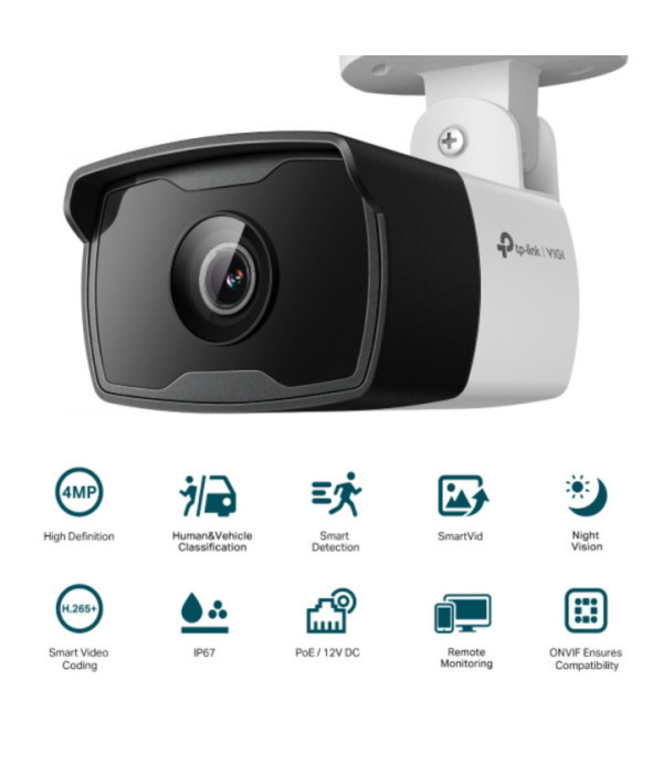 TPLINK | VIGI C340I(4mm) | Cámara IP VIGI tipo Bala 4MP. Lente Fijo 4 mm. INCLUYE Detección Inteligente (Clasifica Humanos y