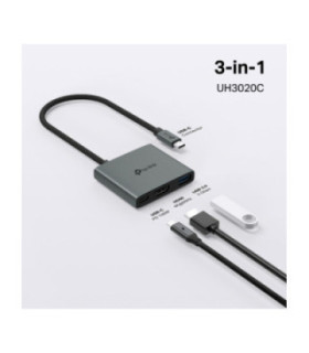 TPLINK | UH3020C | USB Type-C 3-Port Hub SPEC: 1 × USB-C Connector,1 × HDMI 4K 60Hz Port,1 × USB-C PD 100W Port,1 × USB-A 3.0 2