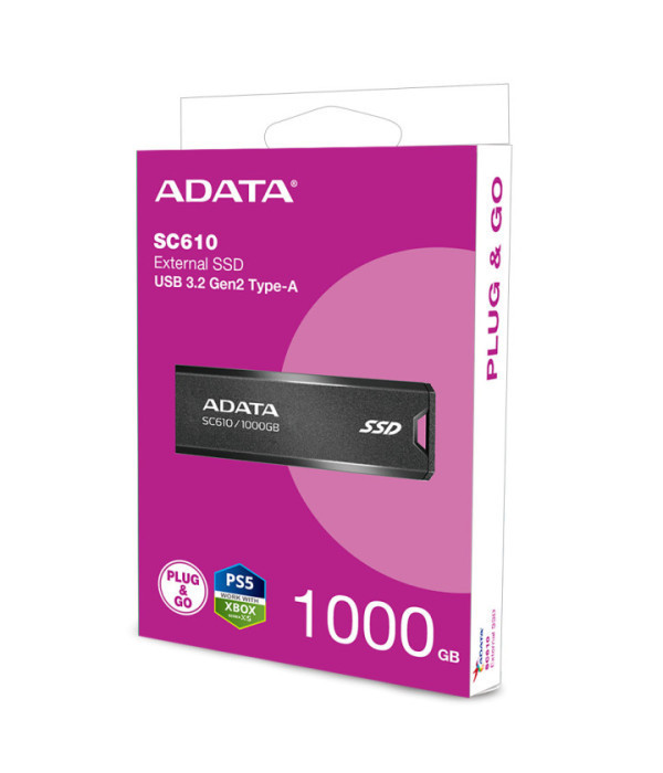 ADATA | SC610-1000G-CBK/RD | SSD EXTERNO MINI NEGRO C610 1TB TIPO