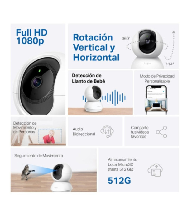 TPLINK | TC70 | Cámara TPLINK de Vigilancia Wi-Fi HD de 360 Grados con Detección por