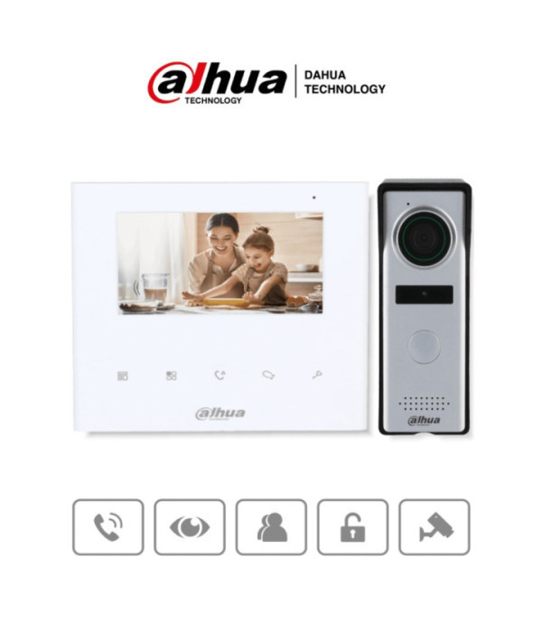 DAHUA | DHI-KTA04 | Kit de videoportero analógico con monitor de 4.3 y botones táctiles. Incluye frente de calle con cámara de