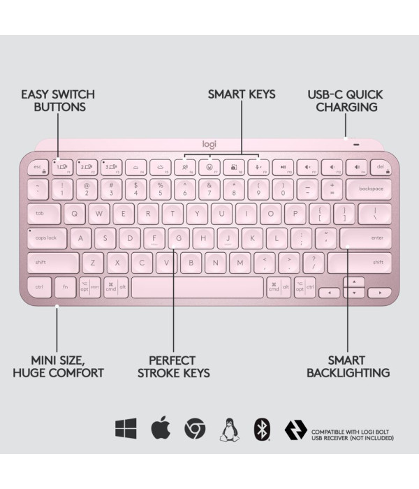 Teclado Logitech MX Keys Mini Rosa