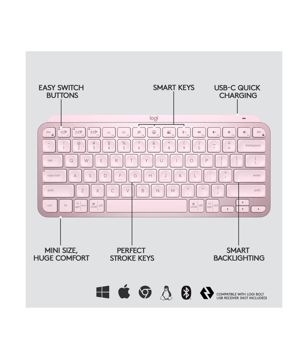 Teclado Logitech MX Keys Mini Rosa