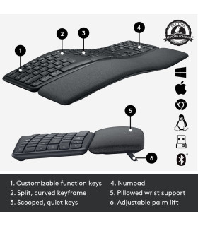 Teclado Ergonómico Logitech ERGO K860 Inglés Grafito
