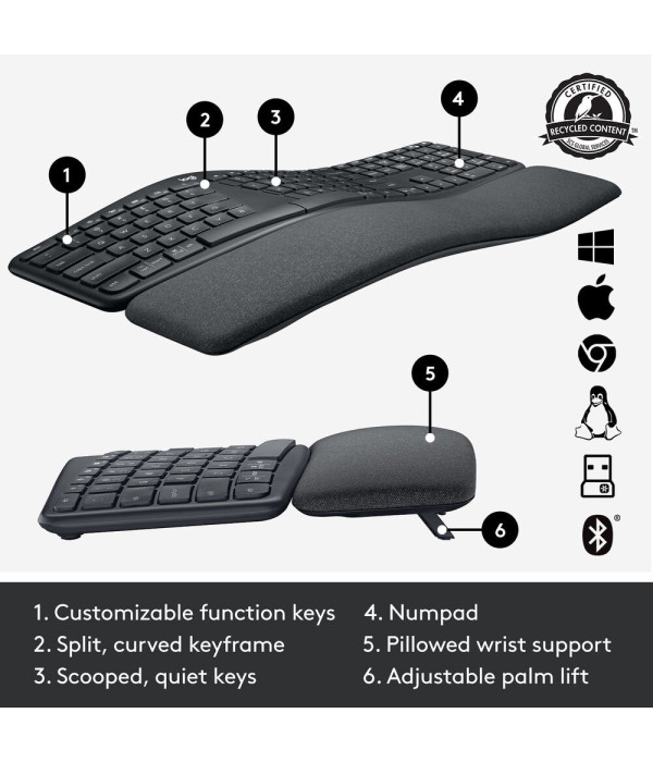 Teclado Ergonómico Logitech ERGO K860 Inglés Grafito
