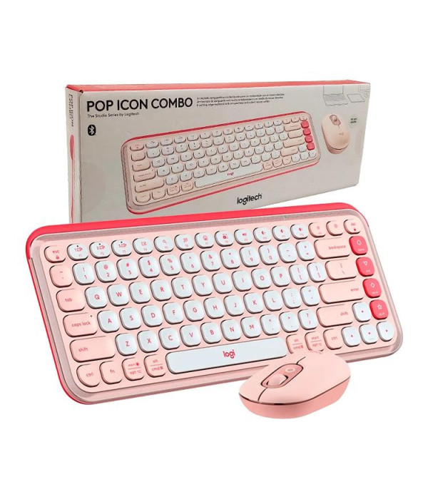 Combo Teclado y Mouse Logitech POP Icon Rosado