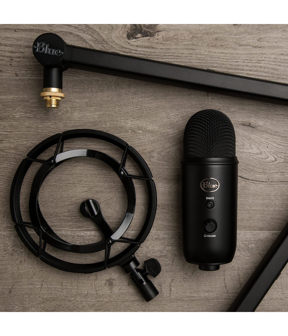 Kit Micrófono Blue Yeticaster USB con Brazo Compass y Shock Mount Radius III Negro