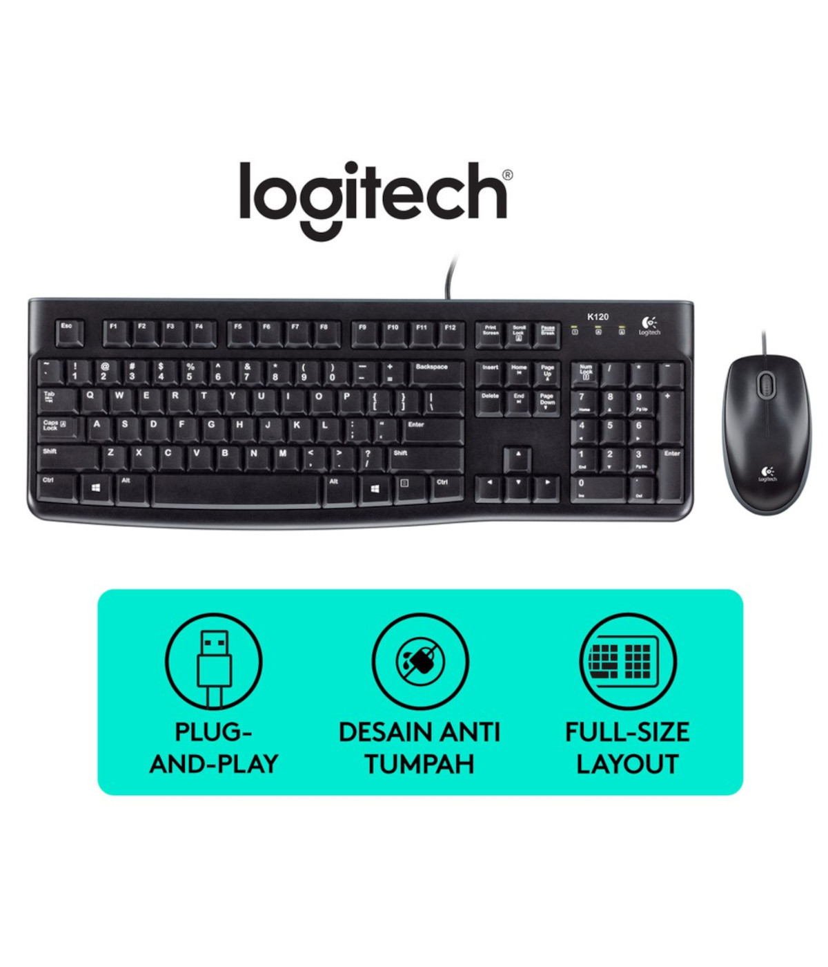 Combo Teclado y Mouse Logitech MK120 Alámbrico USB Negro Español
