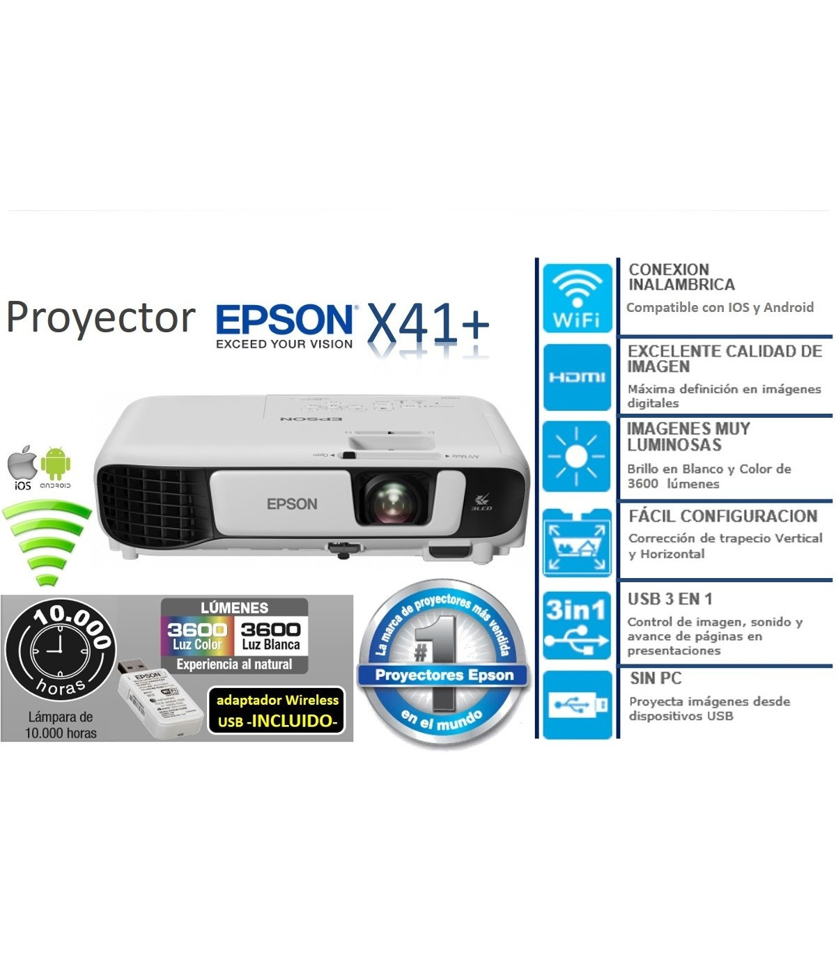 Proyector Epson PowerLite X41+ 